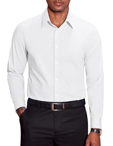 COOFANDY Herren Hemd Langarm Bügelleichtes Businesshemden Baumwolle Regular Fit Freizeithemden Männer Anzug Hemden Weiß 3XL von COOFANDY