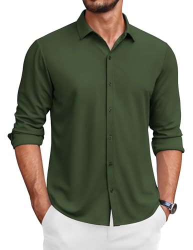 COOFANDY Herren Hemd Langarm Business Hemd Herren Bügelfrei Freizeithemd Slim Fit Button Down Hemd Regular Fit Dunkelgrün S von COOFANDY