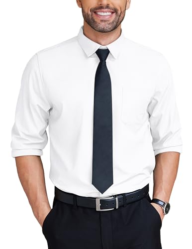COOFANDY Herren Hemd Langarm Businesshemd Formales Anzug Hemd Bügelfrei Freizeithemden für Herren Stretch Langarmhemd Anzug Hemd Anzug Business Hochzeit Weiß XXL von COOFANDY