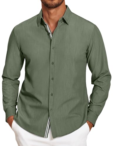 COOFANDY Herren Hemd Langarm Button Down Hemden für Männer Stretch Casual Herrenhemden Regular Fit Freizeithemden Armeegrün XXL von COOFANDY