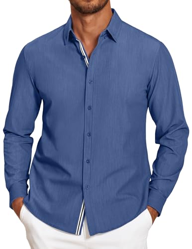 COOFANDY Herren Hemd Langarm Button Down Hemden für Männer Stretch Casual Herrenhemden Regular Fit Freizeithemden Denim Blau XXL von COOFANDY