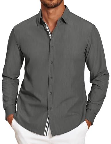 COOFANDY Herren Hemd Langarm Button Down Hemden für Männer Stretch Casual Herrenhemden Regular Fit Freizeithemden Dunkelgrau XXL von COOFANDY