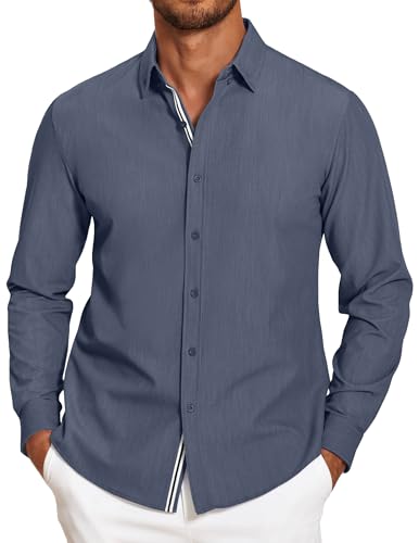 COOFANDY Herren Hemd Langarm Button Down Hemden für Männer Stretch Casual Herrenhemden Regular Fit Freizeithemden Marineblau L von COOFANDY