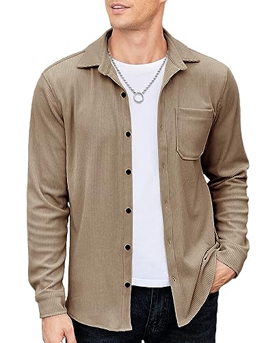 COOFANDY Herren Hemd Cordhemden Langarmhemd Hemdjacke Cordhemden Normale Passform Langarm Männer Hemd Freizeithemden Arbeitshemd Bügelleicht Braun S von COOFANDY