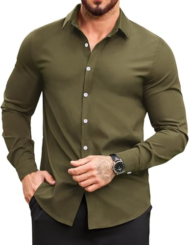 COOFANDY Herren Hemd Langarm Freizeit Regular Fit Bügelfrei Businesshemden Faltenfrei Formales Hemd Armeegrün M COOFANDY Herren Hemd Langarm Freizeit Regular Fit Bügelfrei Businesshemden Faltenfrei Formales Hemd Armeegrün M von COOFANDY