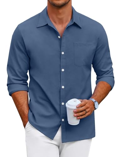 COOFANDY Herren Hemd Langarm Freizeithemd Oxford Hemd Regular Fit Businesshemden Für Herren Oberhemden Langarm Button Down Hemden Männer Baumwollhemd mit Brusttasche Navy Blau XXL von COOFANDY