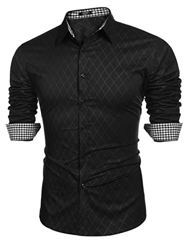 COOFANDY Herren Hemd Langarm Freizeithemden Bügelleichtes Baumwolle Businesshemd Anzug Hemd Schwarz XXXL von COOFANDY