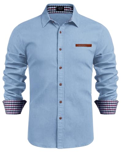 COOFANDY Herren Hemd Langarm Jeanshemd Cowboy Hemd Denim Shirt Freizeithemden für Männer Babyblau XXL von COOFANDY