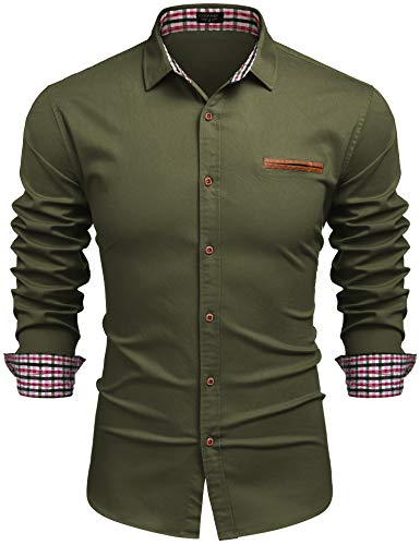 COOFANDY Herren Hemd Langarm Jeanshemd Denim Shirt Langarmhemd Cowboy-Style Freizeithemden Mit Karierter Kragen Businesshemd Armeegrün S von COOFANDY