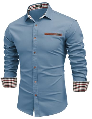 COOFANDY Herren Hemd Langarm Jeanshemd Langarm Slim Fit Denim Hemd Freizeithemd Rockabilly Herren Langarmshirt Trachtenhemd Businesshemd C-Dunkelblau M von COOFANDY