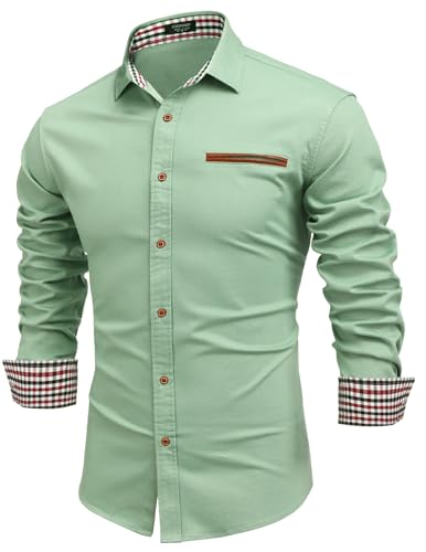COOFANDY Herren Hemd Langarm Jeanshemd Slim Fit Cowboy-Style Langarmhemd Denim Shirt Männer Business Casual Western Kent-Kragen Grau Grün L von COOFANDY