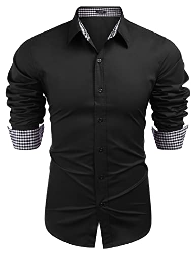 COOFANDY Herren Hemd Langarm Kariert Freizeithemd Regular Fit Langarmhemd Business Hemd Freizeithemd Schwarz M von COOFANDY