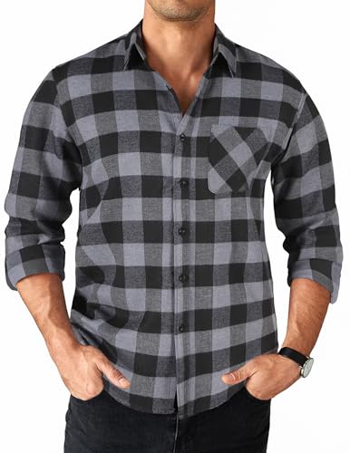 COOFANDY Herren Hemd Langarm Kariertes Hemd Freizeithemden für Herren Karohemd Langarmhemd Button Down Hemd mit Brusttasche Schwarz Grau Karo M COOFANDY Herren Hemd Langarm Kariertes Hemd Freizeithemden für Herren Karohemd Langarmhemd Button Down Hemd mit Brusttasche Schwarz Grau Karo M von COOFANDY