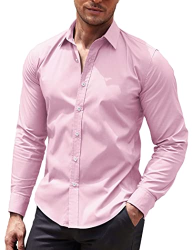 COOFANDY Herren Hemd Langarm Regular Fit Business Freizeithemd Basic Hemd Button Down Hemd Baumwollmischung Stretch Einfarbig Bügelleicht Hell-Pink L COOFANDY Herren Hemd Langarm Regular Fit Business Freizeithemd Basic Hemd Button Down Hemd Baumwollmischung Stretch Einfarbig Bügelleicht Hell-Pink L von COOFANDY