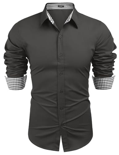 COOFANDY Herren Hemd Langarm Regular fit Casual Shirt Langarmhemd Freizeithemden Businesshemd Dunkelgrau XXL von COOFANDY