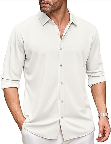 COOFANDY Herren Hemd Langarm Sommer Button Down Shirt Wrinkle Free Shirt Business Hemd Freizeithemd Hemden Bügelleicht Hemd Weiß L von COOFANDY