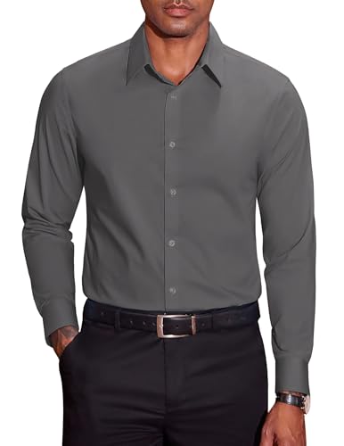 COOFANDY Herren Hemd Langarm Stretch Bügelleichtes Businesshemden Baumwolle Regular Fit Freizeithemden Männer Anzug Hemden Dunkelgrau M von COOFANDY