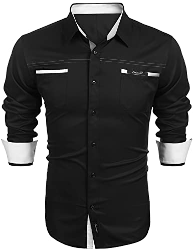 COOFANDY Herren Hemd Regular Fit Langarm Herrenhemden Freizeithemd Regular Businesshemd Klassisch Hemden Schwarz XXL von COOFANDY