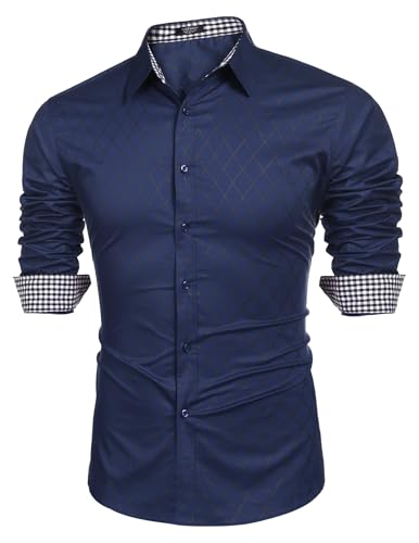 COOFANDY Herren Hemd Slim Fit Langarm Herrenhemd für Freizeit Business Hochzeit Hemd Blau S von COOFANDY