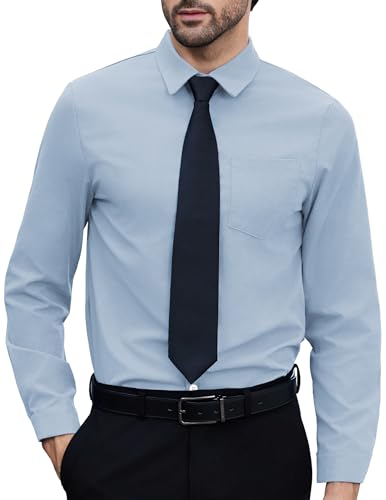 COOFANDY Herren Businesshemden Langarm Freizeithemden für Männer Formales Anzug Hemd Hochzeit Anzughemd Langarmhemd Button Down Hemd mit Tasche Hellblau M von COOFANDY