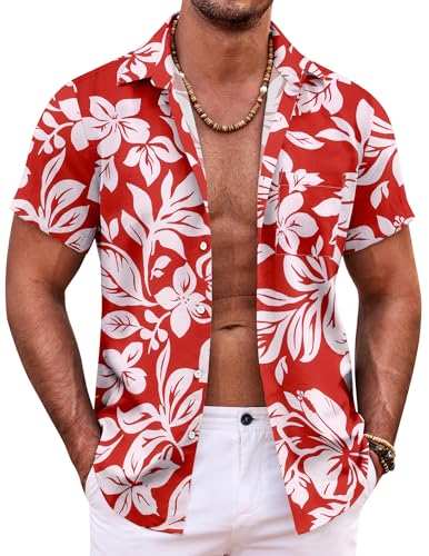 COOFANDY Herren Hemd Sommer Hawaiihemd Kurzarm Freizeit Blumen Funky Hippie Herrenhemd A-rot-weiße Blumen 3XL COOFANDY Herren Hemd Sommer Hawaiihemd Kurzarm Freizeit Blumen Funky Hippie Herrenhemd A-rot-weiße Blumen 3XL von COOFANDY