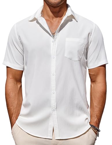 COOFANDY Herren Hemd Sommer Herrenhemd Kurzarm Herren Freizeithemd Basic Shirt Strandhemden Stretch Hemd Männer Sommerhemd Herren Kurzarm Businesshemden Weiß XL von COOFANDY