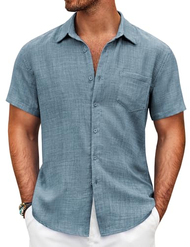 COOFANDY Herren Hemd Sommer Kurzarm Freizeithemden Regular Fit Leicht Sport Strand Männer Hemden mit Taschen Dunkelblau L von COOFANDY