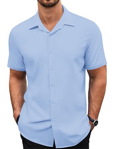COOFANDY Strandhemd Herren Kurzarm Hemden Sommer Männer Strand Freizeithemden Regular Fit Beach Party Outfit Clear Blau S von COOFANDY