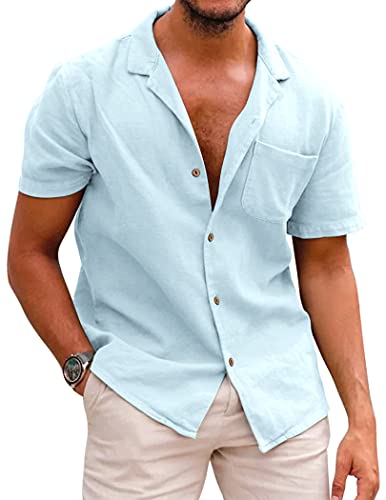 COOFANDY Herren Hemd Kurzarm Sommerhemd Leicht Casual Leinen Hemden Sommer Einfarbig Freizeithemden Hellblau M COOFANDY Herren Hemd Kurzarm Sommerhemd Leicht Casual Leinen Hemden Sommer Einfarbig Freizeithemden Hellblau M von COOFANDY