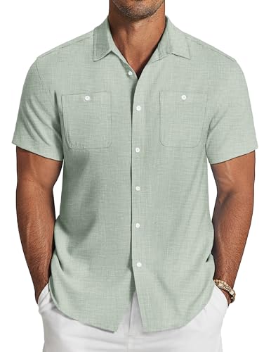 COOFANDY Herren Hemd Sommer Leinenhemd Kurzarm Regular Fit Freizeithemd Bügelfrei Leichte Sommerhemd Hippie Strand Shirt Hellgrün L COOFANDY Herren Hemd Sommer Leinenhemd Kurzarm Regular Fit Freizeithemd Bügelfrei Leichte Sommerhemd Hippie Strand Shirt Hellgrün L von COOFANDY