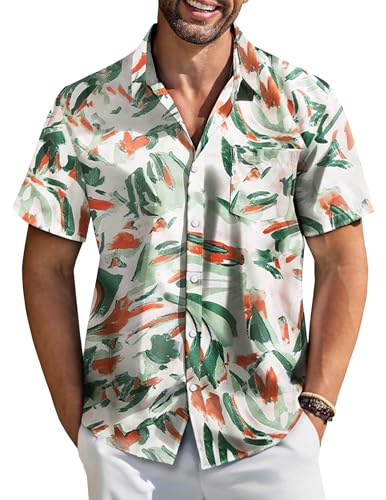 COOFANDY Herren Hemden Hawaii Kurzarm Hemden Freizeithemden Blumenhemden Hemden Shirt Casual Strandhemd Party PA70 XL von COOFANDY