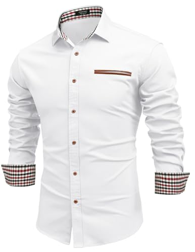 COOFANDY Herren Hemden Jeanshemd Herren Langarm Slim Fit Cowboy Langarmhemd Denim Shirt Herrenhemd Trachtenhemd Freizeithemd Reines Weiß L von COOFANDY