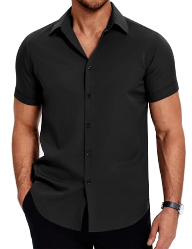 COOFANDY Herren Kurzarmhemd Sommer Freizeithemden Regular Fit Bügelfrei Business Hemden Männer Oberhemd Schwarz XL von COOFANDY