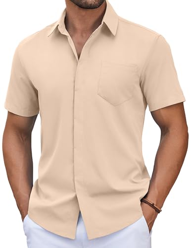 COOFANDY Herren Hemden Kurzarm Freizeithemd Leichtes Sommerhemd Regular Fit Herrenhemd Kurzarm Strandhemd mit Tasche Sekt L von COOFANDY