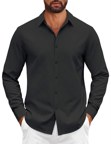 COOFANDY Herren Hemden Langarm Baumwolle Button down Oberhemd Formal Business Anzug Hemd Schwarze XXL von COOFANDY