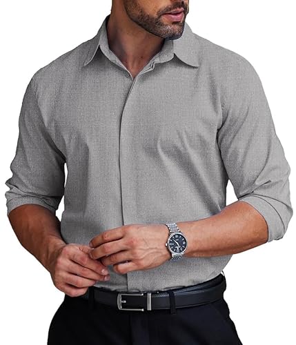 COOFANDY Herren Hemden Langarm Business Freizeithemd Hemden Bügelleicht leicht Stretch Hidden Buttons Formales Herrenhemden Hellgrau XXL COOFANDY Herren Hemden Langarm Business Freizeithemd Hemden Bügelleicht leicht Stretch Hidden Buttons Formales Herrenhemden Hellgrau XXL von COOFANDY