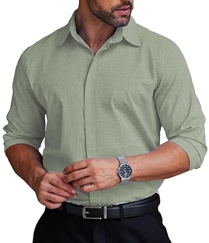 COOFANDY Herren Hemden Langarm Business Freizeithemd Hemden Bügelleicht leicht Stretch Hidden Buttons Formales Herrenhemden Hellgrün L von COOFANDY
