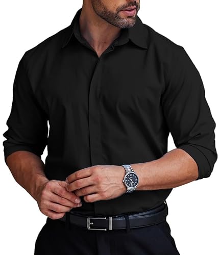 COOFANDY Herren Hemden Langarm Business Freizeithemd Hemden Bügelleicht leicht Stretch Hidden Buttons Formales Herrenhemden Schwarz S COOFANDY Herren Hemden Langarm Business Freizeithemd Hemden Bügelleicht leicht Stretch Hidden Buttons Formales Herrenhemden Schwarz S von COOFANDY