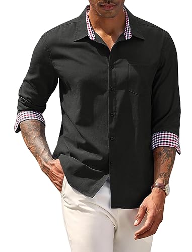 COOFANDY Herren Hemden Langarm Oxford Hemd Baumwollhemden Freizeithemd Bürohemd Longsleeve Lässig Basic Shirt for Männer Slim Fit Arbeitshemd Schwarz L von COOFANDY