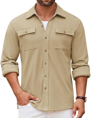 COOFANDY Herren Hemdjacke Langarm Overshirt Casual Button Down Shacket Thermohemden mit Taschen, Khaki, XX-Large COOFANDY Herren Hemdjacke Langarm Overshirt Casual Button Down Shacket Thermohemden mit Taschen, Khaki, XX-Large von COOFANDY