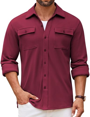 COOFANDY Herren Hemdjacke Langarm Overshirt Casual Button Down Shacket Thermohemden mit Taschen, Weinrot, Mittel COOFANDY Herren Hemdjacke Langarm Overshirt Casual Button Down Shacket Thermohemden mit Taschen, Weinrot, Mittel von COOFANDY