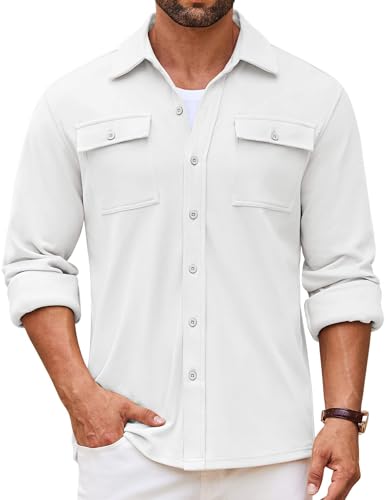 COOFANDY Herren Hemdjacke Langarm Overshirt Casual Button Down Shacket Thermohemden mit Taschen, Weiss/opulenter Garten, L COOFANDY Herren Hemdjacke Langarm Overshirt Casual Button Down Shacket Thermohemden mit Taschen, Weiss/opulenter Garten, L von COOFANDY