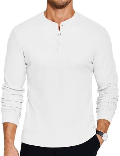 COOFANDY Henley-T-Shirts für Herren, langärmelig, lässig, schwer, Knopfhemden, Basic-T-Shirts, Weiss/opulenter Garten, XX-Large von COOFANDY