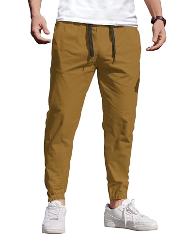 COOFANDY Herren Hose Cargo Jeans Jogger Chino Hosen Sporthose Herren Hose mit Taschen Regular Fit Freizeithose Sommerhose Schlupfhose Hellbraun S von COOFANDY
