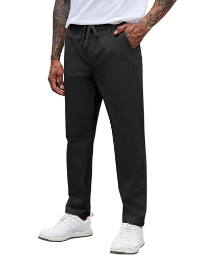 COOFANDY Chino Hose Herren Hosen Lang Stoffhose Schlupfhose aus Baumwolle Freizeithose Herrenhosen mit Gummibund Hose Lang für Männer Elastische Taille Schwarz XL von COOFANDY