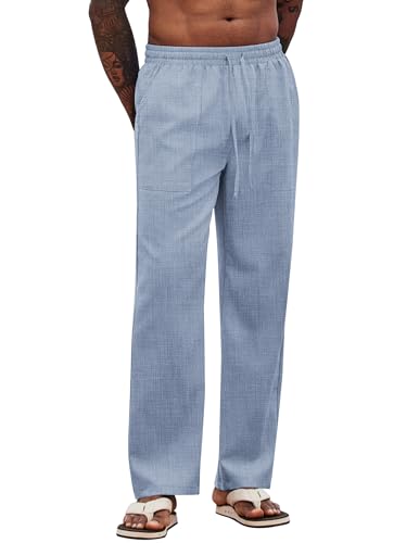 COOFANDY Herren Hose Lang Freizeithose Sommerhose Schlupfhose Stoffhose Herrenhose mit Gummizug Strandhosen Dünne Hosen Elastischer Bund Leinenhose Dunkelblau S von COOFANDY