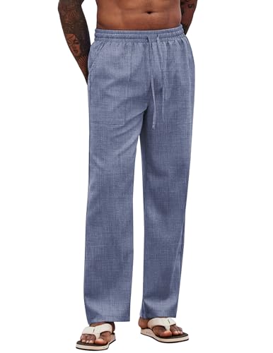 COOFANDY Herren Hosen mit Gummizug Sommerhose Lang Schlupfhose mit Gummibund Seniorenhosen Freizeithose Stoffhose Herrenhose Loose Fit Yogahose Marineblau S von COOFANDY