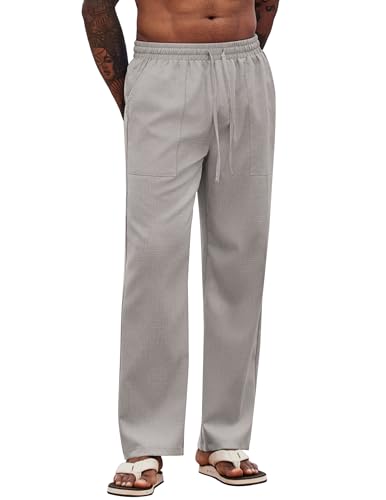 COOFANDY Herren Hose mit Gummizug Leichte Sommerhose Schlupfhose Freizeithose Seniorenhose Strandhosen Yoga Hose Herrenhose Stoffhose Hellgrau S von COOFANDY