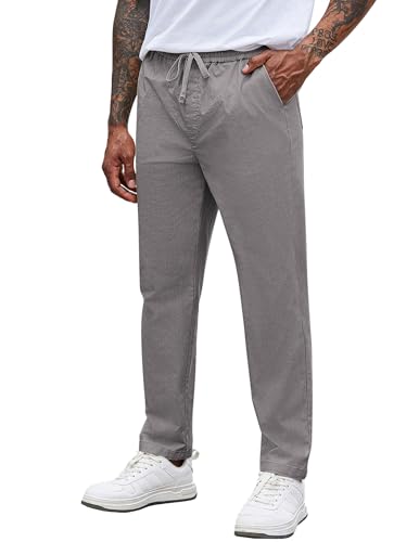 COOFANDY Herren Hosen Chino Hose Schlupfhose mit Gummibund Stoffhose Hosen Lässige Hose Freizeithose Pants Arbeitshosen Stretch Hose Männer Hosen Trousers for Men Hellgrau XL von COOFANDY