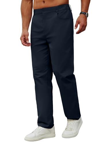 COOFANDY Herren Hosen Chino Hose Regular Fit Freizeithose Gummibund Lang Baumwollhose Stoff Hose Arbeitshosen Männer Stretch Pants Trousers Stoffhose Marine XL von COOFANDY